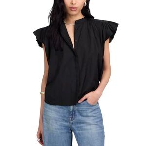 Madewell Poplin Shirred Button-Up Blouse Top Shirt NWT XS Jet Black